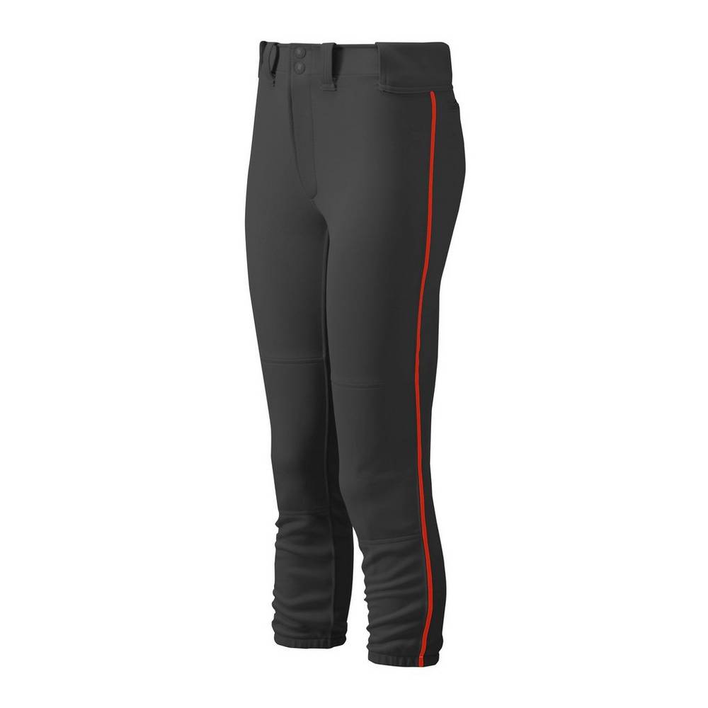 Pantaloni Mizuno Softball Belted Piped Donna - Nere/Rosse - 41273-MOZX